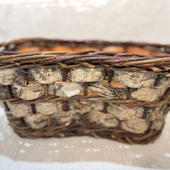 Rustic Medium Wicker Basket Woven Bark + Handled Pleather Natural Country LOT 2 - Picture 2 of 15